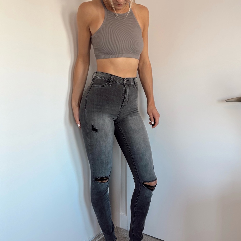 Gray Skinny Distressed Jeans